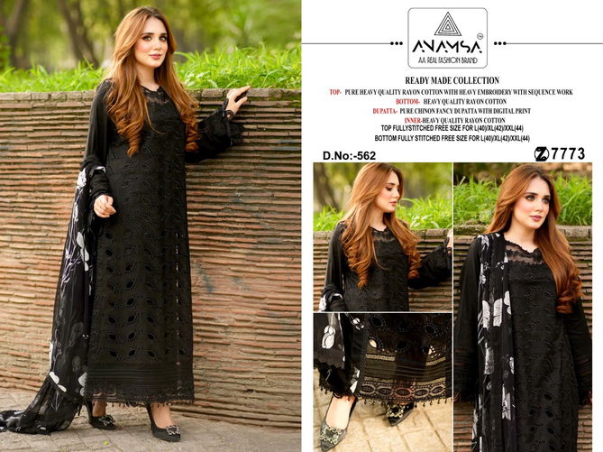 Anamsa 562 Rayon Cotton Embroidery Pakistani Suit Wholesale Shop In Surat